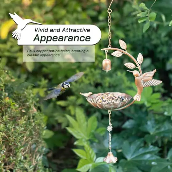 Glitzhome&reg; 25" Faux Copper Patina Finish Hummingbird Hanging Bird Feeder {5}
