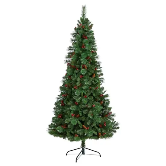 7ft. Pre-Lit Flat Back Montreal Mountain Pine Artificial Christmas Tree, White LED Lights {4}