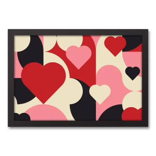 Mid Mod Heart Pattern Black Framed Canvas {1}