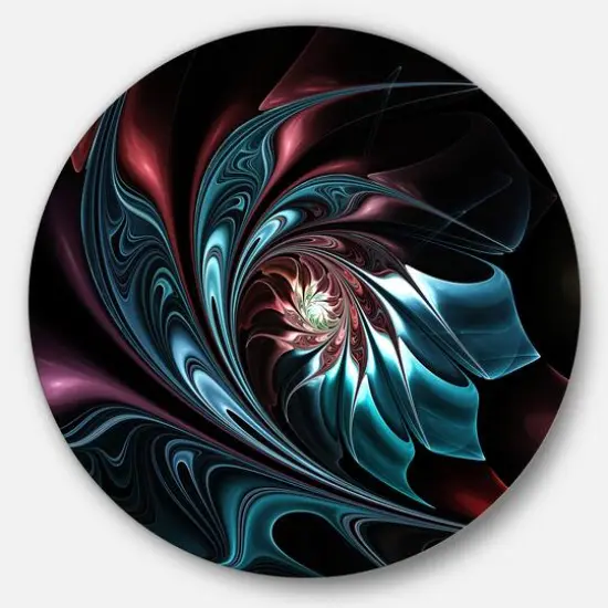 Designart - Blue Abstract Floral Shapes' Large Floral Metal Circle Wall Art {1}