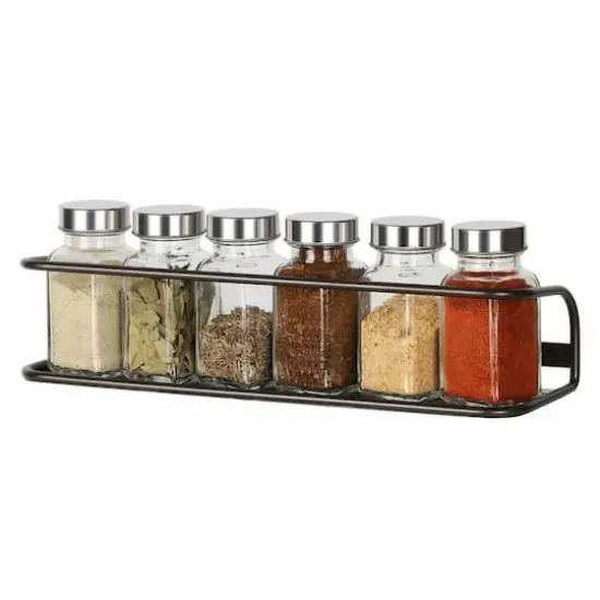 NEX&trade; Brown Wall-Mount Metal Spice Racks with Guard Rail, 4ct. {4}