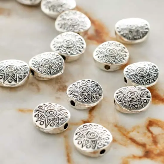 Antique Silver Carved Lentil Beads, 10mm by Bead Landing&trade; {3}