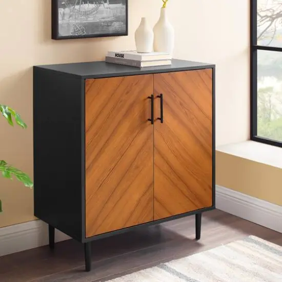 Walker Edison Black Modern Bookmatch Accent Cabinet {5}