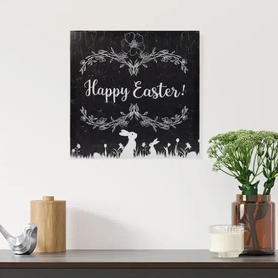 Black & White Happy Easter Bunnies Canvas Wall Art {3}