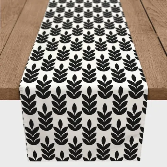 Mid Mod Leaves Indoor/Outdoor Table Runner Black {3}