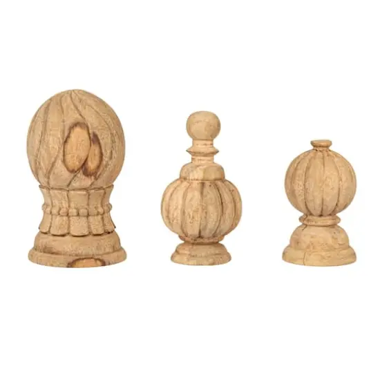 Hello Honey&reg; Bleached Natural Hand-Carved Mango Wood Finial Set {4}