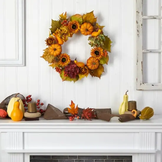 22" Autumn Hydrangea, Pumpkin & Sunflower Wreath {5}