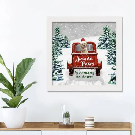 Santa Paws in Coming to Town White Framed Canvas Wall Art {3}