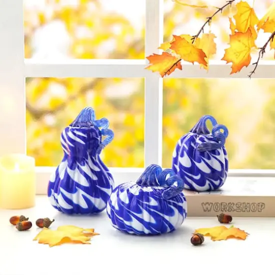 Glitzhome&reg; Blue and White Glass Pumpkin & Gourd Set {4}