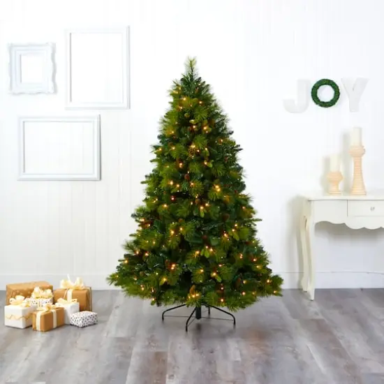 6.5ft. Pre-Lit North Carolina Mixed Pine Artificial Christmas Tree, Warm White LED Lights {3}
