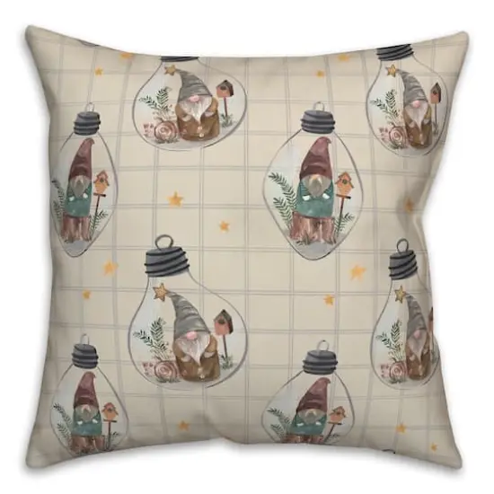 Cream & Gray Check Gnome Globe Pattern Throw Pillow {3}