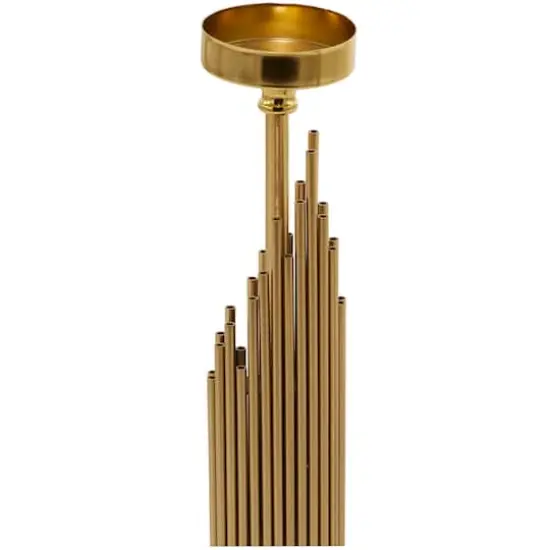 Gold Stainless Steel Vertical Pipe Stand Candle Holder Set {5}