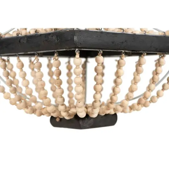 Wood & Metal Framed Chandelier with Wood Bead Draping Tan/Black {5}