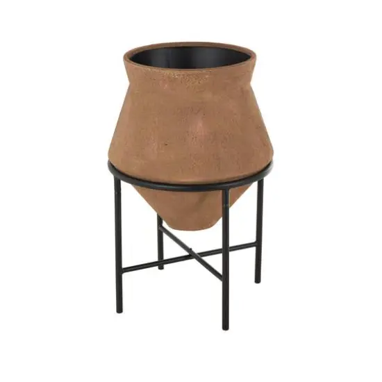 24.5" Brown Metal Wide Decorative Vase with Black Stand {5}