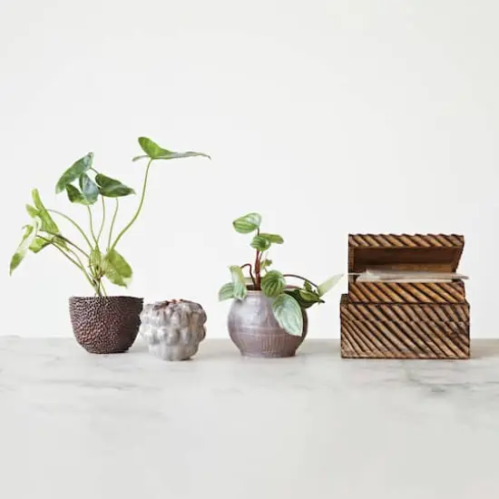 Hello Honey&reg; 6.5" Plum Reactive Glaze Pattern Debossed Stoneware Planter {5}