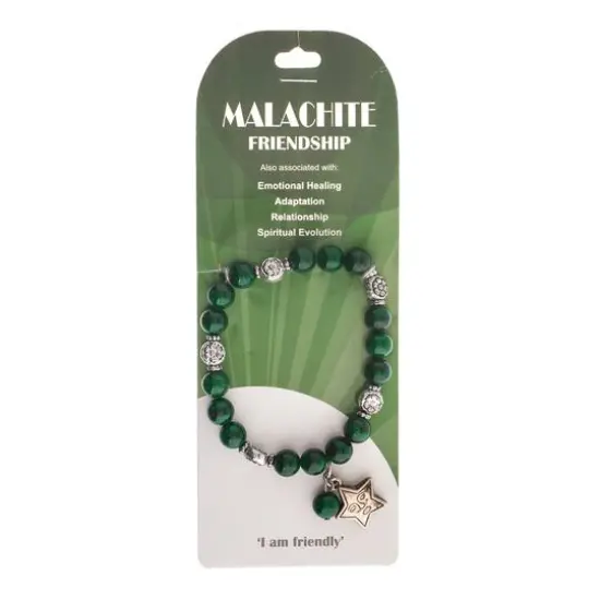 John Bead Malachite Natural Stone Stretch Bracelet with Star Charm {5}