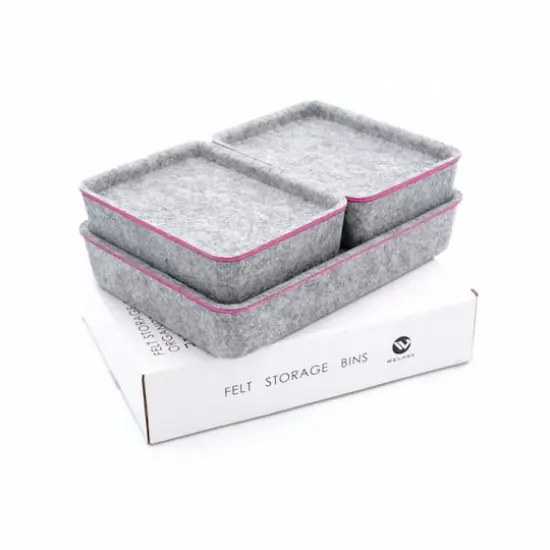 Welaxy Felt 3 Piece Drawer Organizer Bins with Lids Hot Pink {9}
