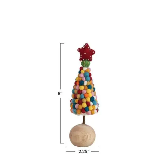 Hello Honey&reg; 8" Multicolored Wool Felt Pom Pom Tree with Beaded Star {4}