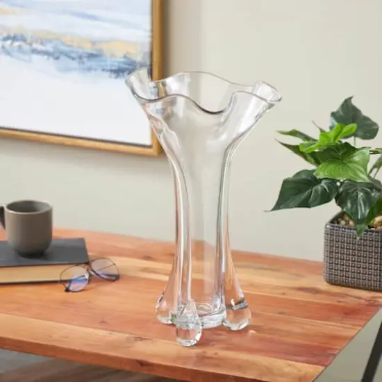 Clear Abstract Fluted Tulip Glass Vase {3}