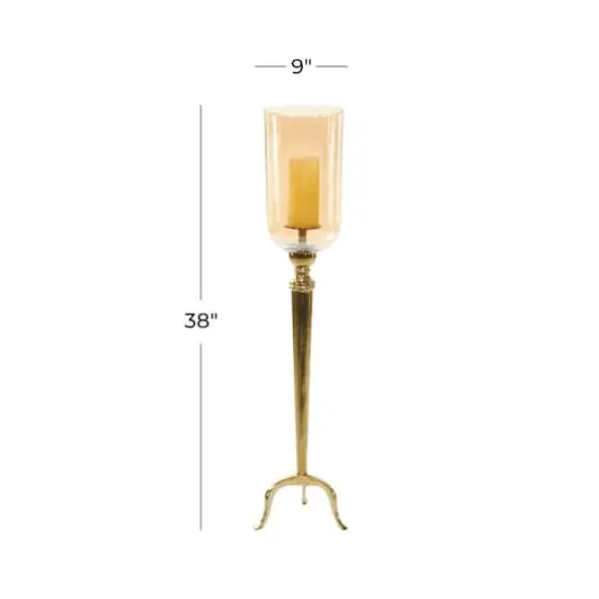 38" Gold Aluminum & Glass Traditional Candlestick Holder {7}