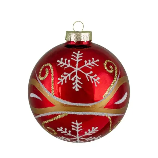 4ct. 2.5" Red and Gold Glass Hanging Christmas Ball Ornaments {4}