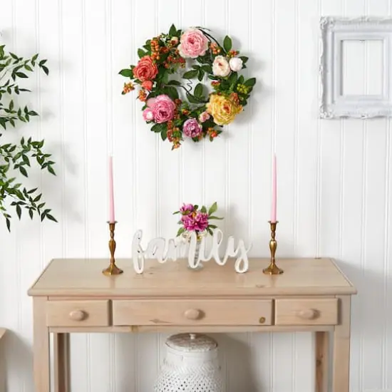 20'' Light Pink Peony & Berry Wreath {4}