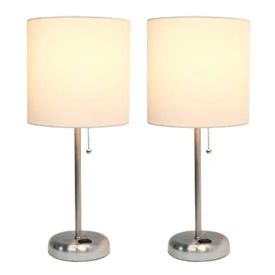 LimeLights 19.5" Brushed Steel Base Lamps with Charging Outlets, 2ct. White {3}