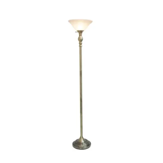 Lalia Home 6ft. Torchiere Floor Lamp with Marbleized Shade Antique Brass with White Shade {3}