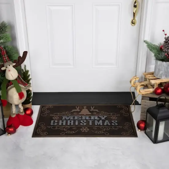 Gold & Silver Reindeer Merry Christmas Doormat {6}