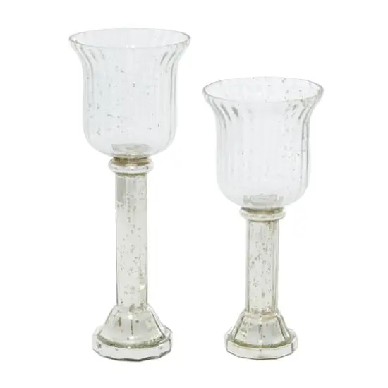 Set of 2 Clear Glass Vintage Hurricane Lamp, 9", 10" {3}