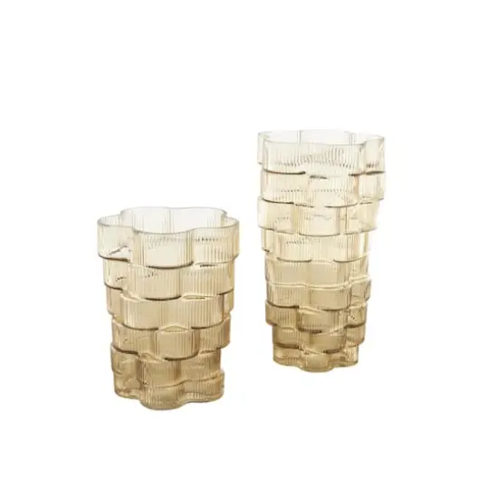 Brown Glass Ribbed Stacked Flower Vase Set {4}