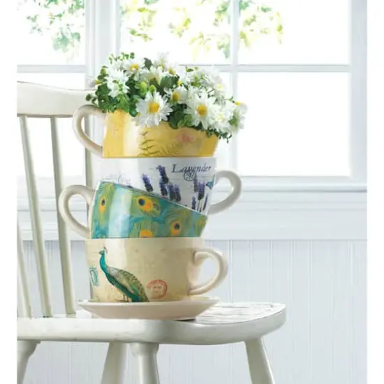 4.5'' Peacock Feather Teacup Planter {4}