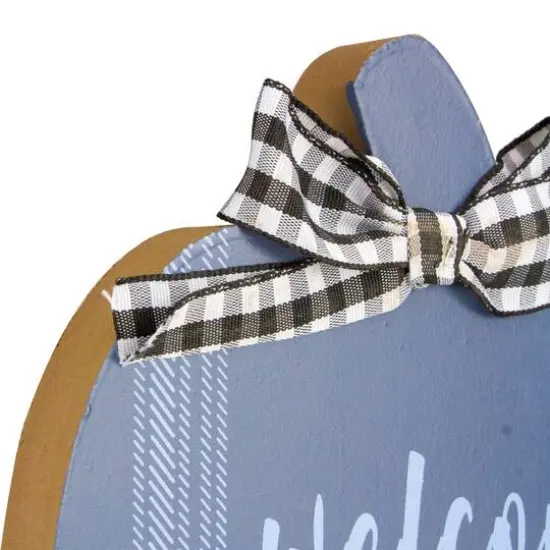 8" Blue & Beige Fall Harvest Wooden Pumpkin Welcome Plaque Set {6}