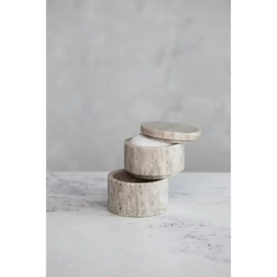 Hello Honey® 3.75" Beige Round Marble Stackable Pinch Pots with Lid {3}