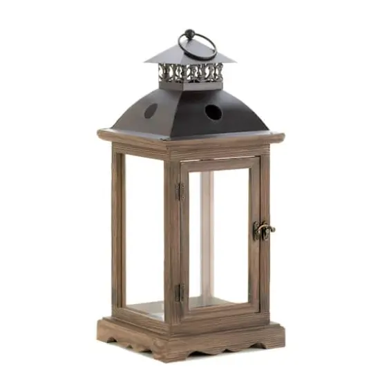 18.5" Rustic Wooden Hanging Monticello Candle Lantern {1}