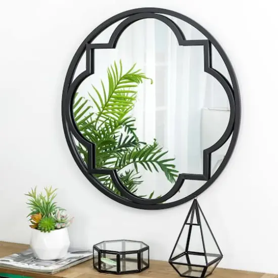 Glitzhome&reg; 23" Black Metal Glass Round Wall Mirror {4}