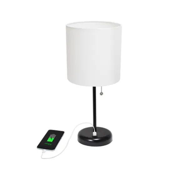 Creekwood Home 19.5" Oslo USB Port Table Lamp Black Base/White Shade {7}