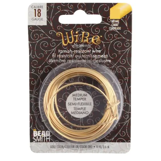 The Beadsmith&reg; Wire Elements&trade; 18 Gauge Tarnish Resistant Medium Temper Square Wire, 4yd. Gold {1}