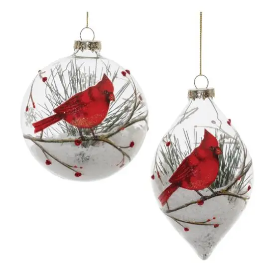 Glittered Glass Cardinal Ornament with Snow & Pine Filler Set {3}