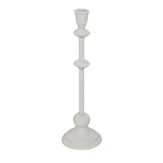 Hello Honey&reg; Antique White Sand Finish Tall Metal Taper Candle Holder {1}