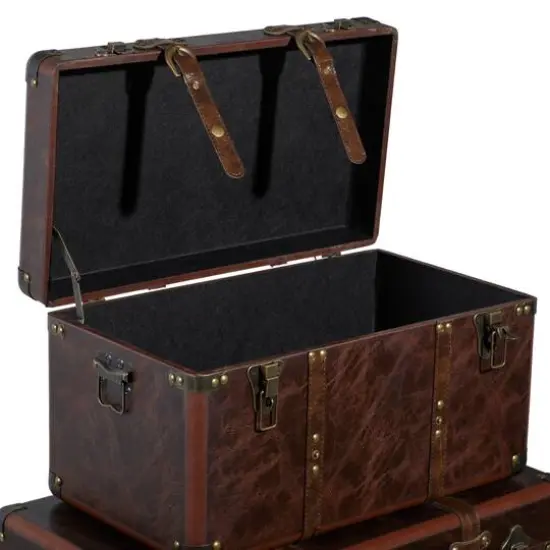 Set of 3" Brown Leather Traditional Trunk, 19", 24", 27" {8}