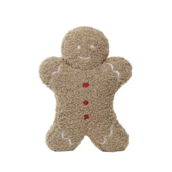Hello Honey&reg; 14.5" Brown Fabric Boucl&eacute; Gingerbread Man Shaped Pillow {1}