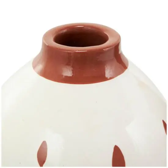 White Ceramic Floral Vase with Terracotta Colored Detailing Set {9}