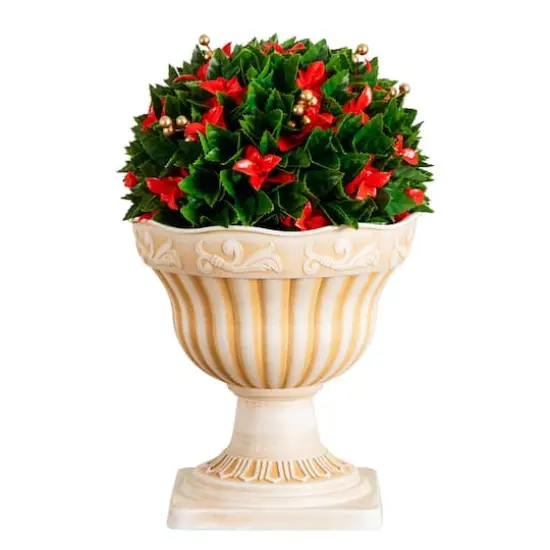 22in. UV Resistant Artificial Red Tip Photinia Christmas Ball in Classic Decorative Planter (Indoor/Outdoor) {1}