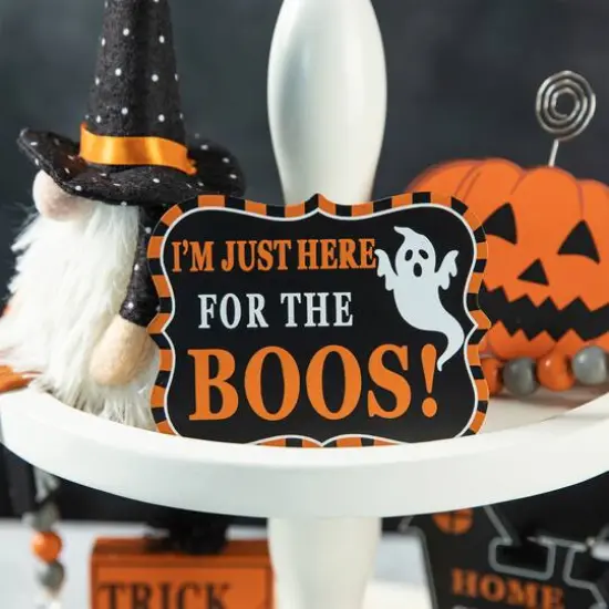 Glitzhome&reg; Halloween Wood Word Signs & Fabric Gnome D&eacute;cor Set {5}