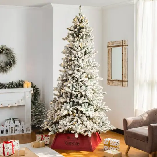 Glitzhome&reg; 32" Red Trapezoid Believe in the Magic Christmas Tree Collar {7}