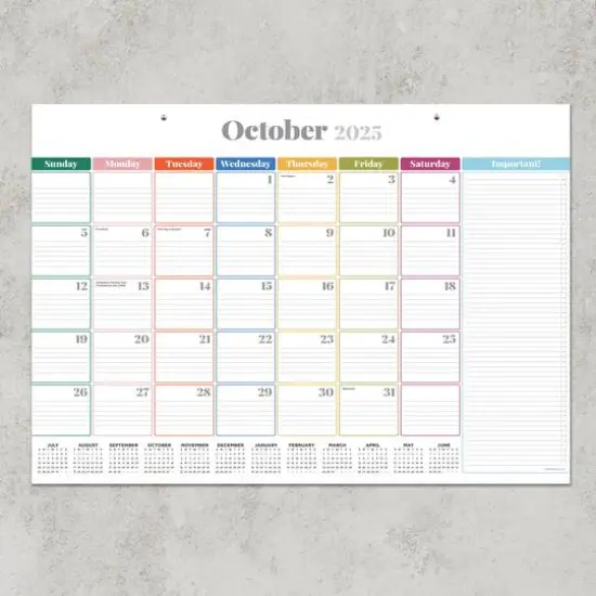 July 2025 - June 2026 Medium Rainbow Blocks Desk Pad Monthly Blotter Calendar {5}