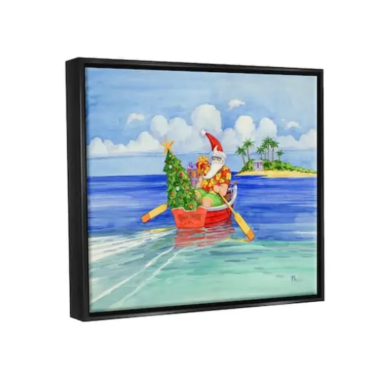 Stupell Industries Santa's Delivery Tropical Christmas Boat Framed Floater Canvas Wall Art {4}