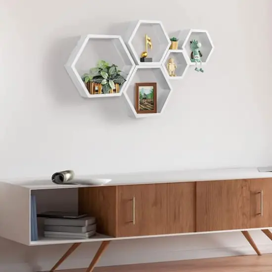 NEX&trade; Hexagon Floating Honeycomb Shelves Set White {8}