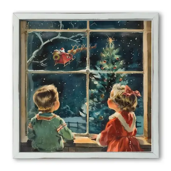 Vintage Christmas Window Scene 16" x 16" White Framed Print {1}